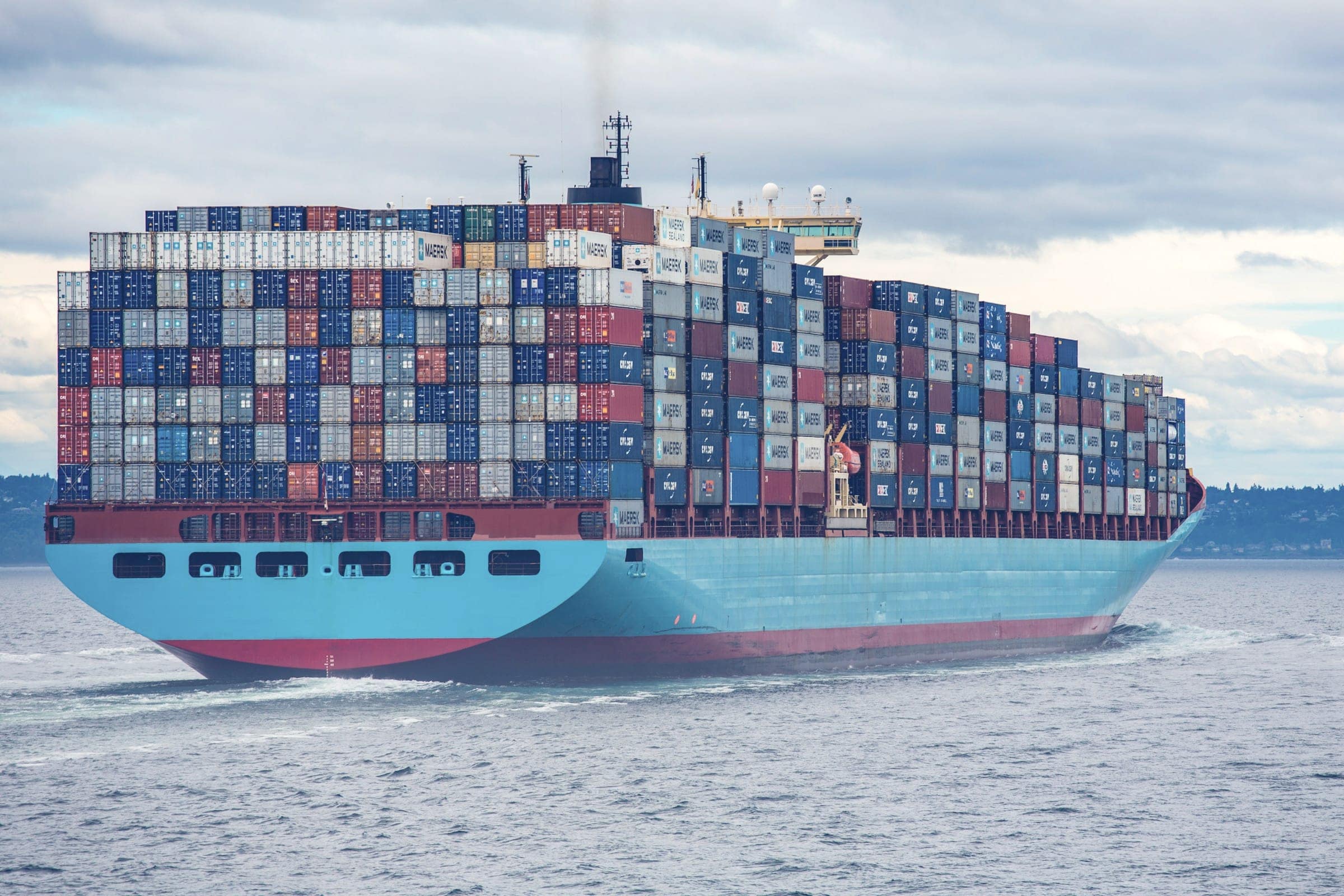 A container ship under way at sea